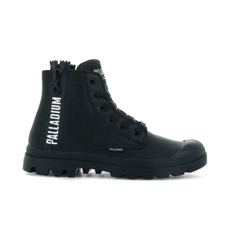 Palladium Pampa Ubn Zips Leather Women\'s Boots Black | UK P398-MTV